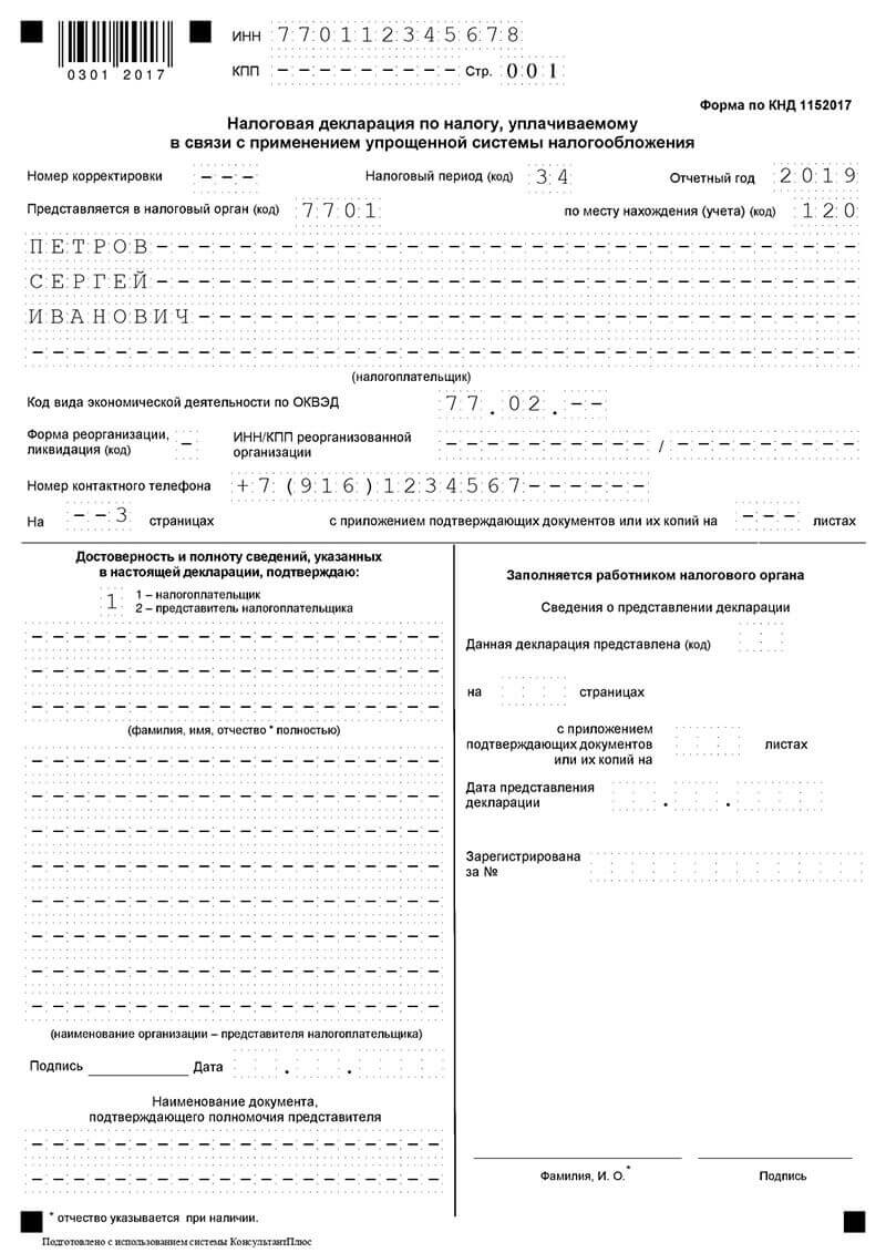Налоговая декларация для ИП по УСН: образец заполнения и сроки сдачи